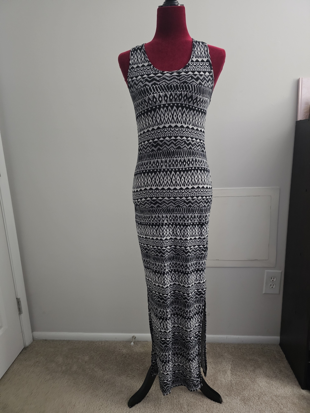 Hot Kiss Black & White Geometric Tank Maxi Dress